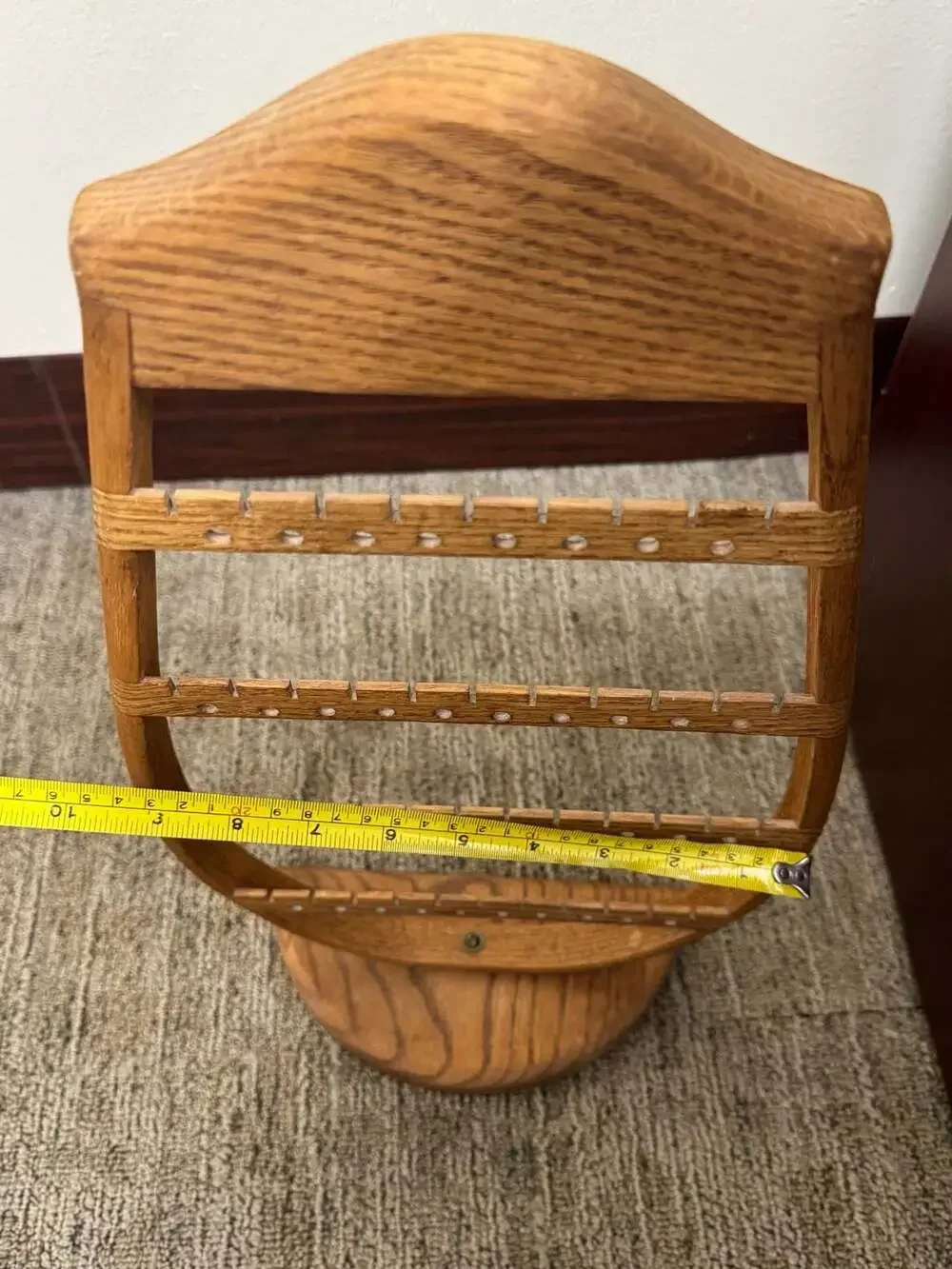 Vintage Oak Teardrop harp Shaped Wooden Earring Jewelry Display Stand